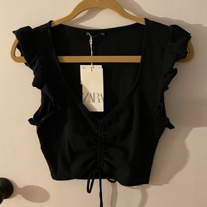 ZARA Womens ruffled sleeve crop top, size large